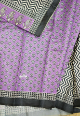 Yamini Paper silk with Ajrakh pallu and blouse - Black with lavender