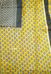 Yamini Paper silk with Ajrakh pallu and blouse - Black with Lemon yellow