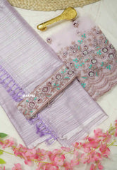 Partywear line texured saree with work blouse and matching hip belt - Pastel Lavender