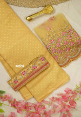 Partywear Chiffon shimmer saree with work blouse and matching hip belt - Pastel Yellow