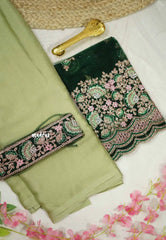 Partywear saree with dark work blouse and matching hip belt - Pastel Green