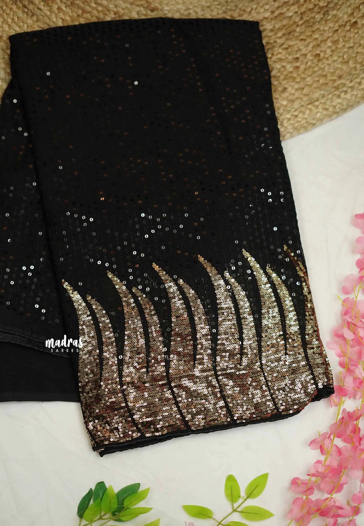 Bollywood style heavy sequence work Georgette Partywear black with gold