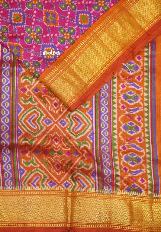 Rathi - Dual shade Semi Mysore silk ikkat prints - Rani pink