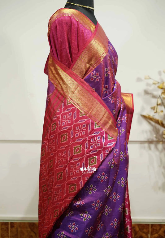 Rathi - Dual shade Semi Mysore silk ikkat patola small prints - Dual shade Violet purple