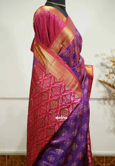 Rathi - Dual shade Semi Mysore silk ikkat patola small prints - Dual shade Violet purple