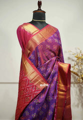 Rathi - Dual shade Semi Mysore silk ikkat patola small prints - Dual shade Violet purple