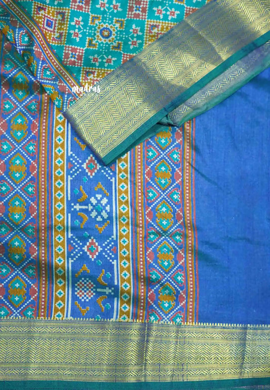 Rathi - Dual shade Semi Mysore silk patola prints - Teal blue