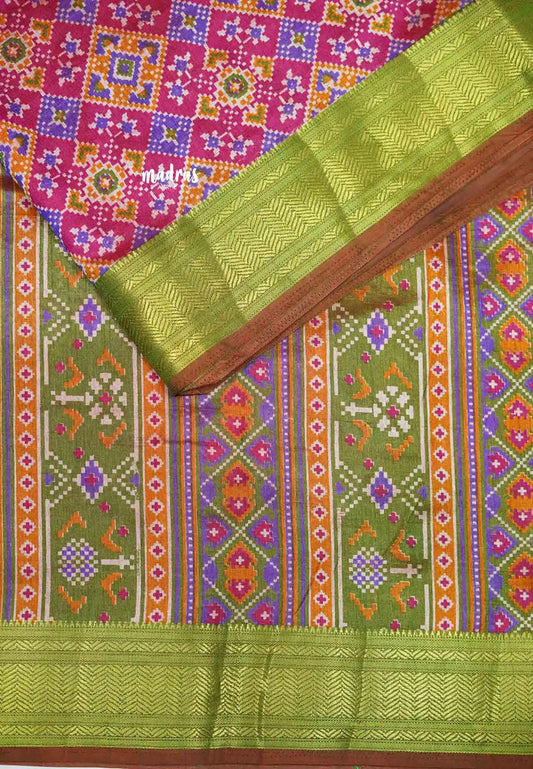 Rathi - Dual shade Semi Mysore silk patola prints - Rani pink