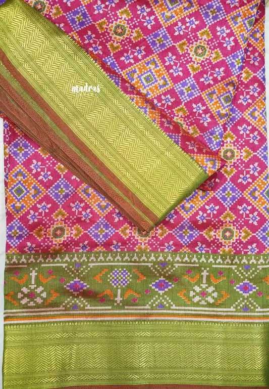 Rathi - Dual shade Semi Mysore silk patola prints - Rani pink