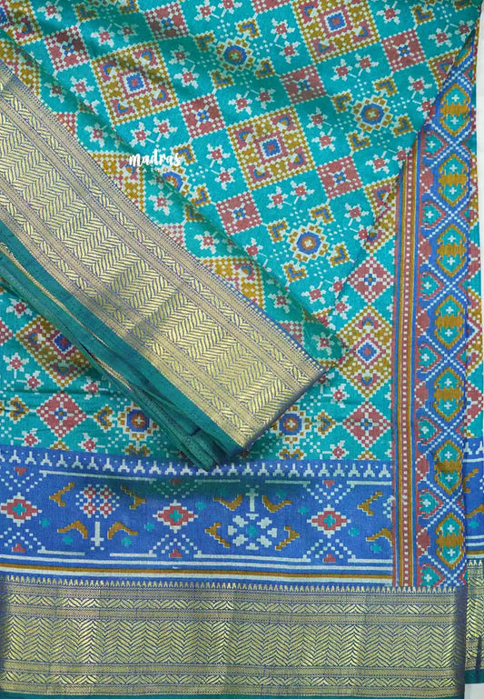 Rathi - Dual shade Semi Mysore silk patola prints - Teal blue