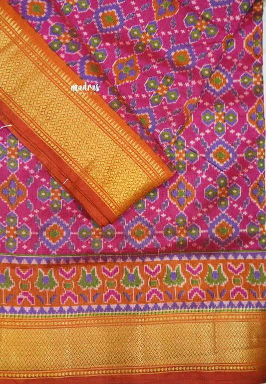 Rathi - Dual shade Semi Mysore silk ikkat prints - Rani pink