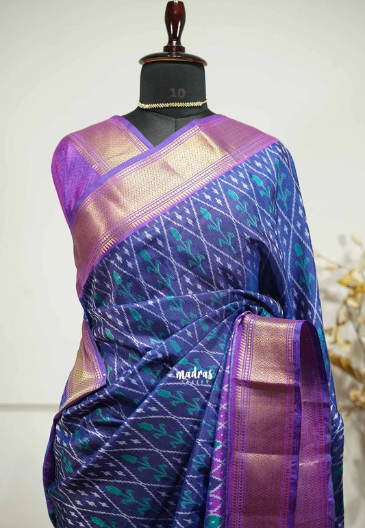 Rathi - Dual shade Semi Mysore silk ikkat patola prints - Dual shade MS Blue