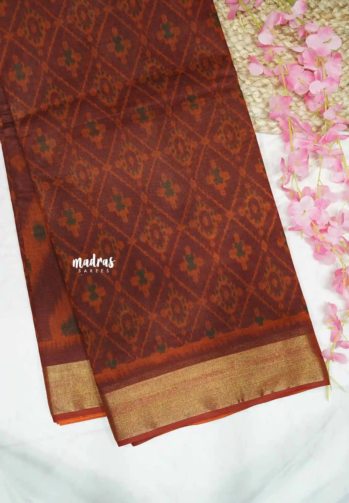 Kalanjali chanderi silk cotton patola ikkat prints - Brick red