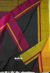 Patteda Anchu saree Black with Magenta and Yellow Ganga Jamuna border