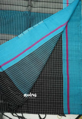 Patteda Anchu saree Black with Ananda blue border