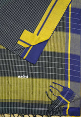Patteda Anchu saree Black with Blue and Yellow Ganga Jamuna border