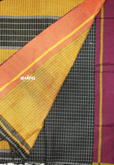 Patteda Anchu saree Black with Neon green and pink Ganga Jamuna border