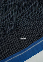 Black & Blue - Patteda Anchu Saree Checks with Skirt Border - Perfect for Office Wear | Casual Wear