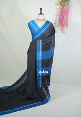 Black & Blue - Patteda Anchu Saree Checks with Skirt Border - Perfect for Office Wear | Casual Wear