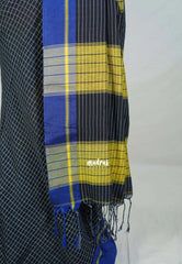 Patteda Anchu saree Black with Blue and Yellow Ganga Jamuna border