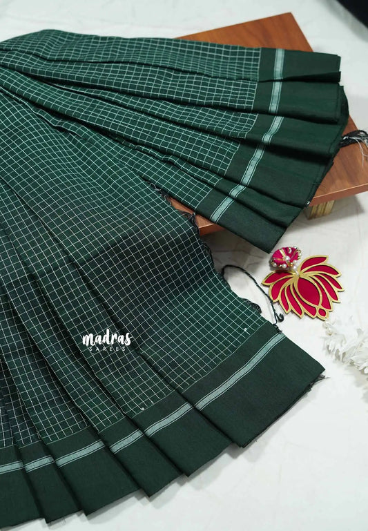 Patteda Anchu saree with self border - Dark green with green blouse