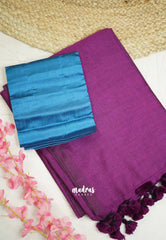 Kotravai - Plain khadi with Raw silk stripes blouse combo - wine purple