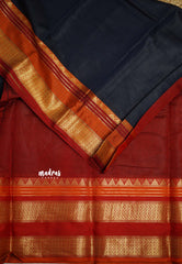 Shalini Plain kota semi silk saree with rettapet border Deep Blue - Madras Sarees 