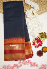 Shalini Plain kota semi silk saree with rettapet border Deep Blue - Madras Sarees 