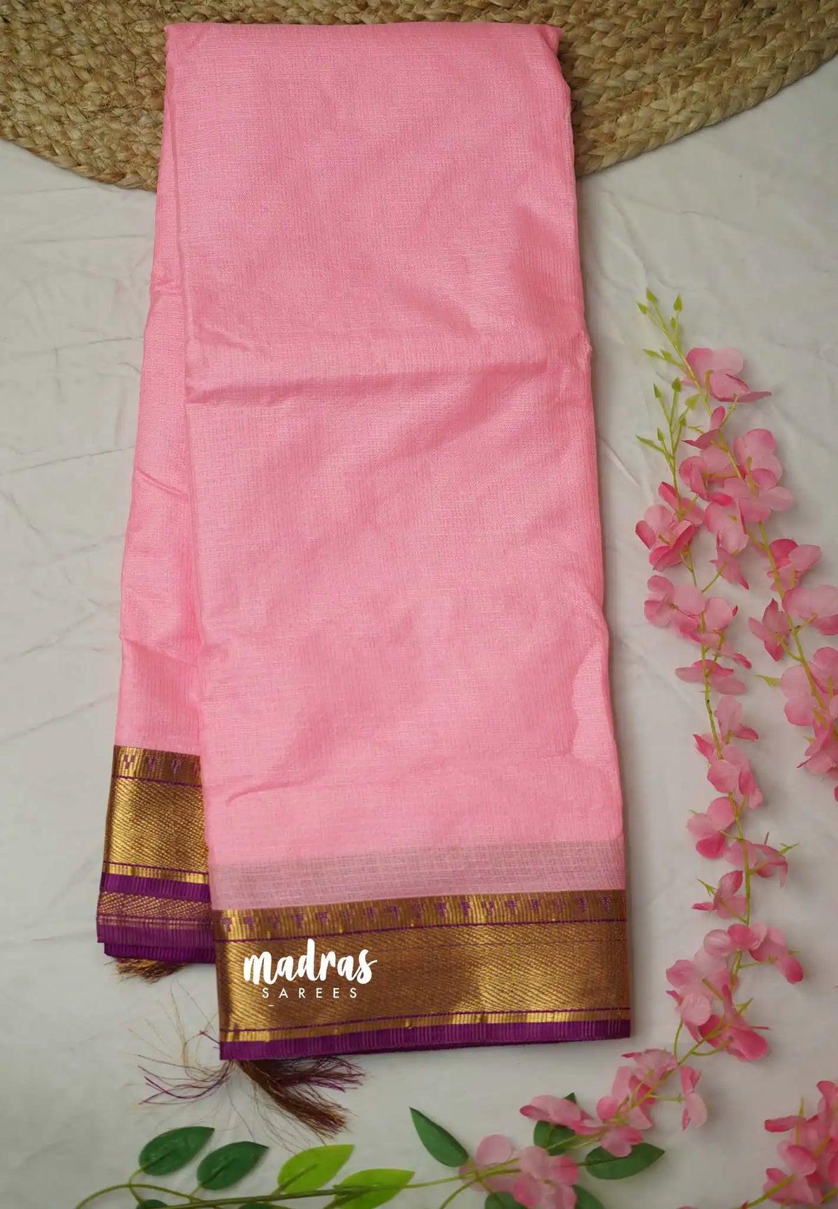 Shalini Plain kota semi silk saree with small border - Neon Pink