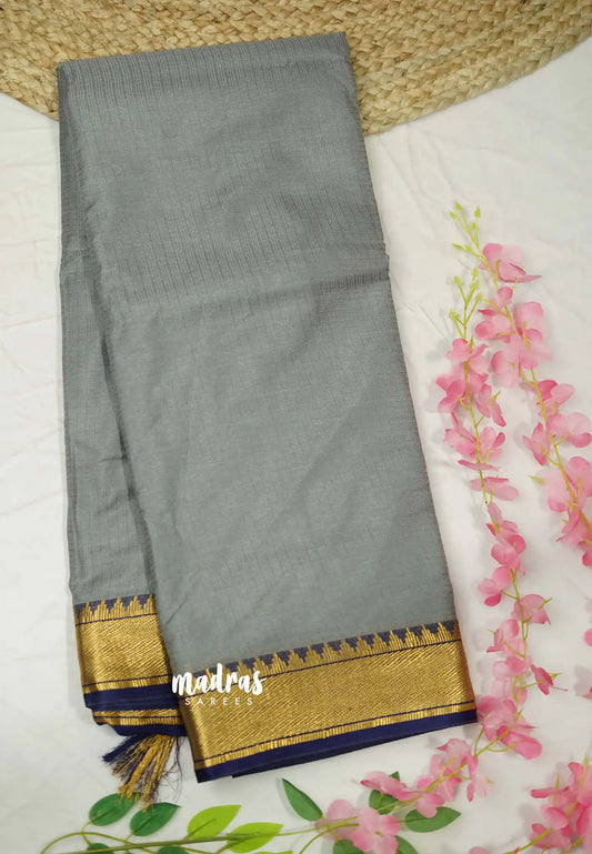 Shalini Plain kota semi silk saree with small border - Grey