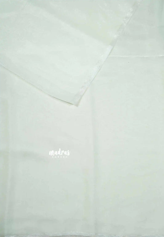 Cream white - Plain space silk with ikkat printed blouse