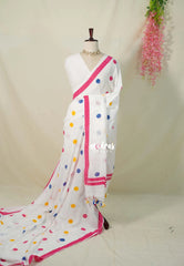 Polka dots Khadi White (Multicolor dots)