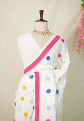 Polka dots Khadi White (Multicolor dots)