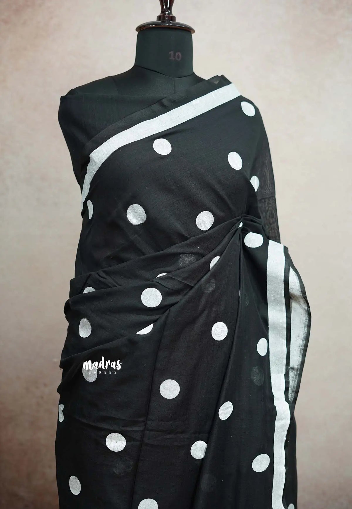 Polka dots soft Khadi saree - Black