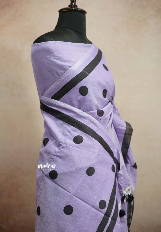 Polka dots soft Khadi saree - Lavender