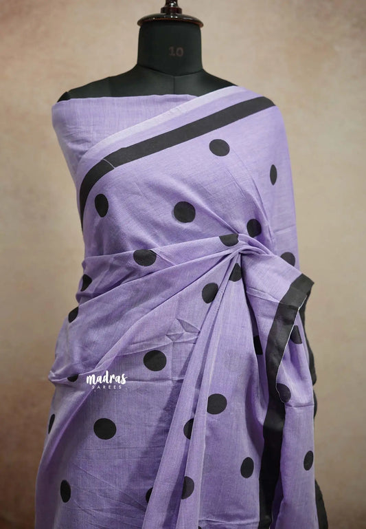 Polka dots soft Khadi saree - Lavender