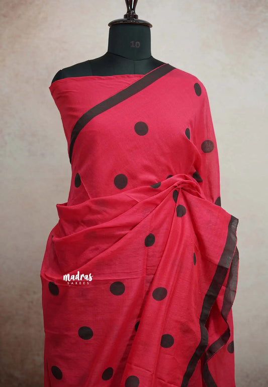 Polka dots soft Khadi saree - Deep pink Nayanthara inspired