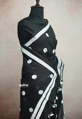 Polka dots soft Khadi saree - Black