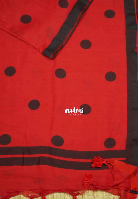 Chilli red - Polka dots soft Khadi saree