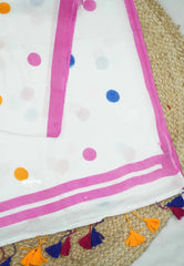 Polka dots khadi multi color dots - White