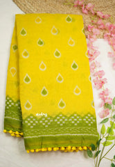 Isha chanderi cotton pompom lemon yellow color