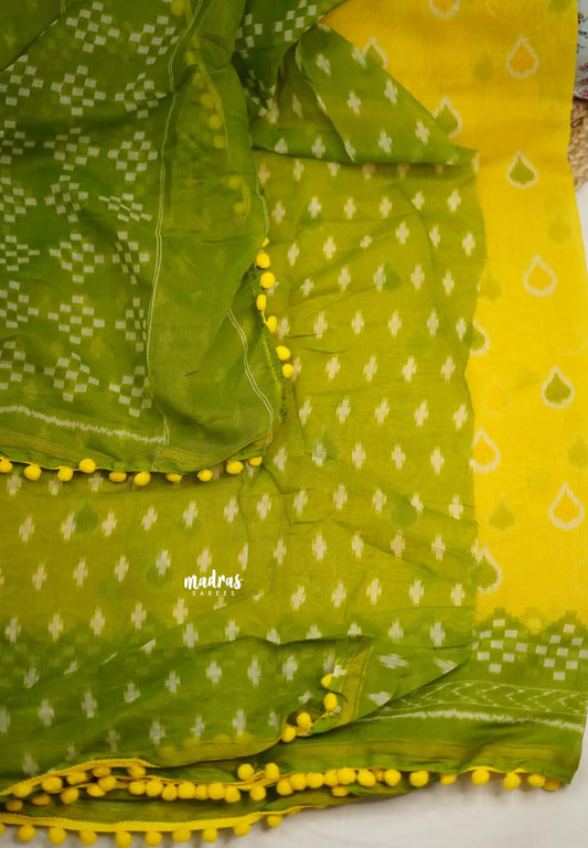 Isha chanderi cotton pompom lemon yellow color