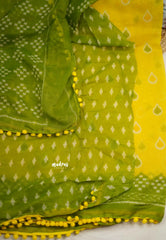 Isha chanderi cotton pompom lemon yellow color