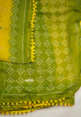 Isha chanderi cotton pompom lemon yellow color