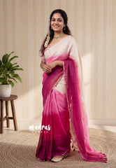 Rose Popsicle - Pragathi Linen Cotton Saree with Gradient tone and Printed Blouse - Perfect for Office Wear | Summer wear | Casual Wear