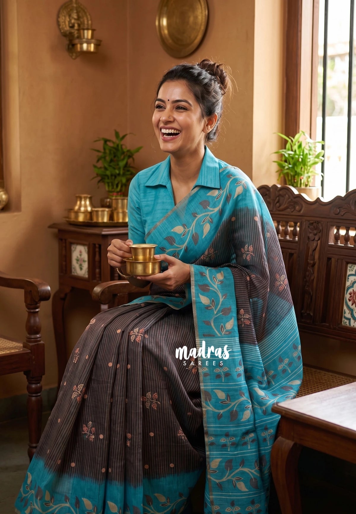 Elephant Grey - Pragathi - Linen Cotton Saree Stripes with Buttas Contrast Pallu and Blouse - Best for Office Wear | Casual Wear