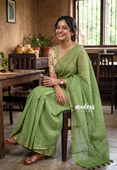 (PRE-BOOKING) Pastel Pista Green - Linen Cotton Saree Checks with Tiny Border - Best for Office Wear | Casual Wear