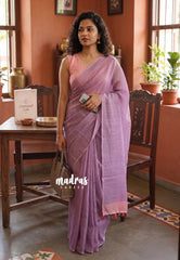 Lilac Glow - Pragathi - Linen Cotton Plain Saree with Contrast Blouse - Perfect for Office Wear | Summer wear | Casual Wear