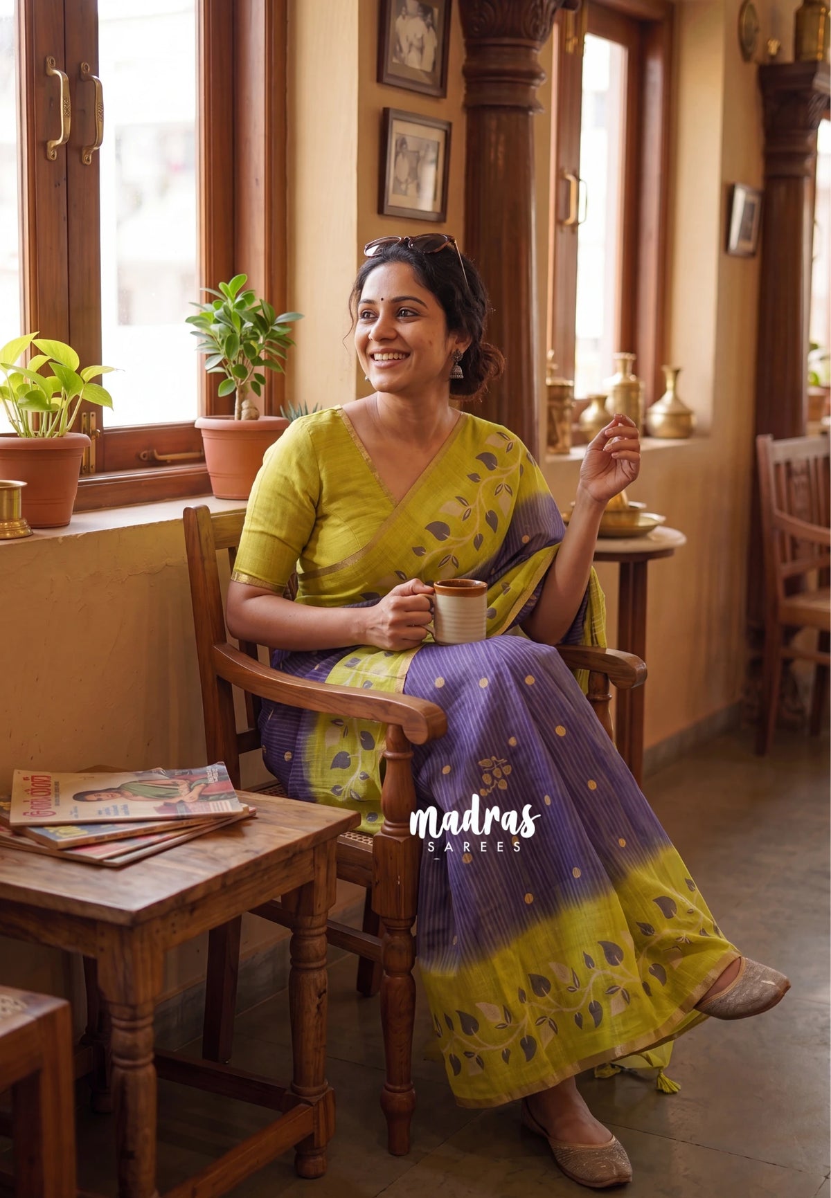 Royal Purple - Pragathi - Linen Cotton Saree Stripes with Buttas Contrast Pallu and Blouse - Best for Office Wear | Casual Wear