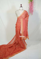 Peach Orange - Pragathi - Linen Cotton Saree Geometric Prints - Perfect for Office Wear | Summer wear | Casual Wear